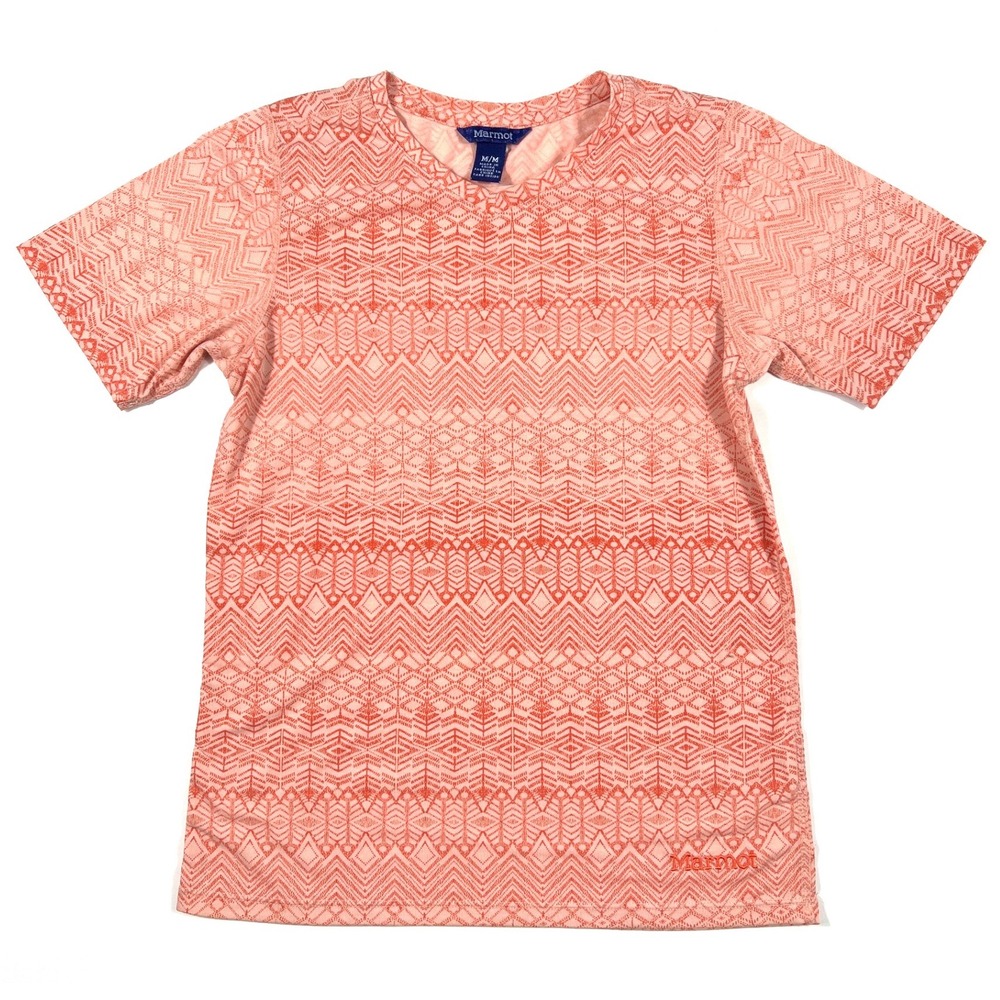 Marmot Girls Medium Coral Pink Tribal Hiking Performance T-Shirt Outdoor EUC